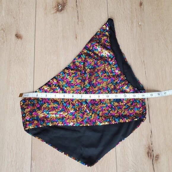 Rue 21 Womens One Shoulder Halter Top Size S Sequin Tank Club Disco Party RARE - Picture 7 of 11